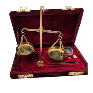 Old Traditional Antique Brass Tarazu Weighing Scale Justice Showpiece With Box